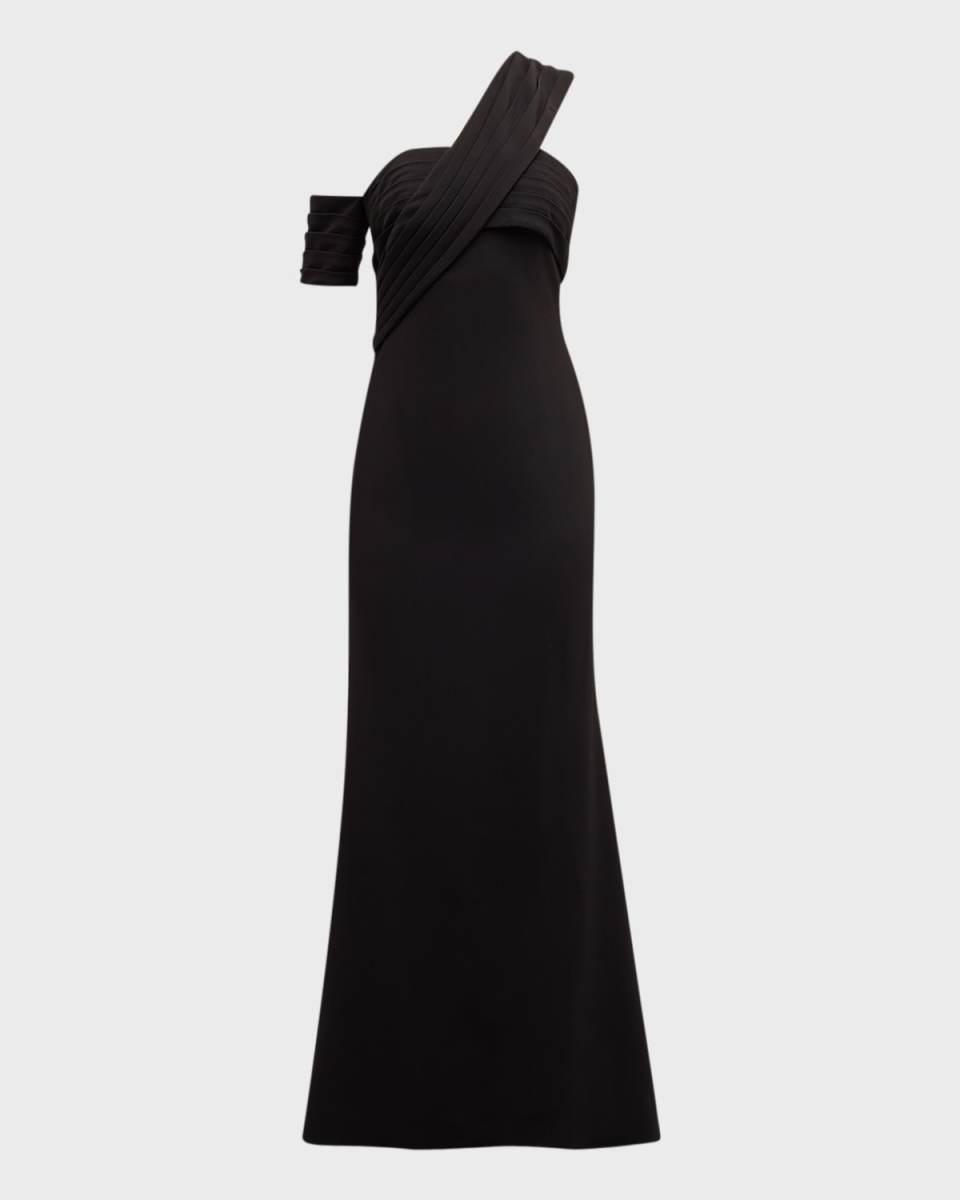 Pleated One-Shoulder Trumpet Gown